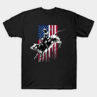 Rodeo Bull Rider Patriotic American Flag For Cowboys T-Shirt